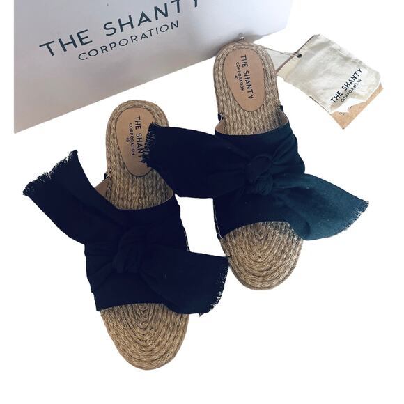 NEW Shanty SHACK SLIDES Women's Slip On SHOES 40, US 9 Black Linen Bow Sandals! - Picture 4 of 9